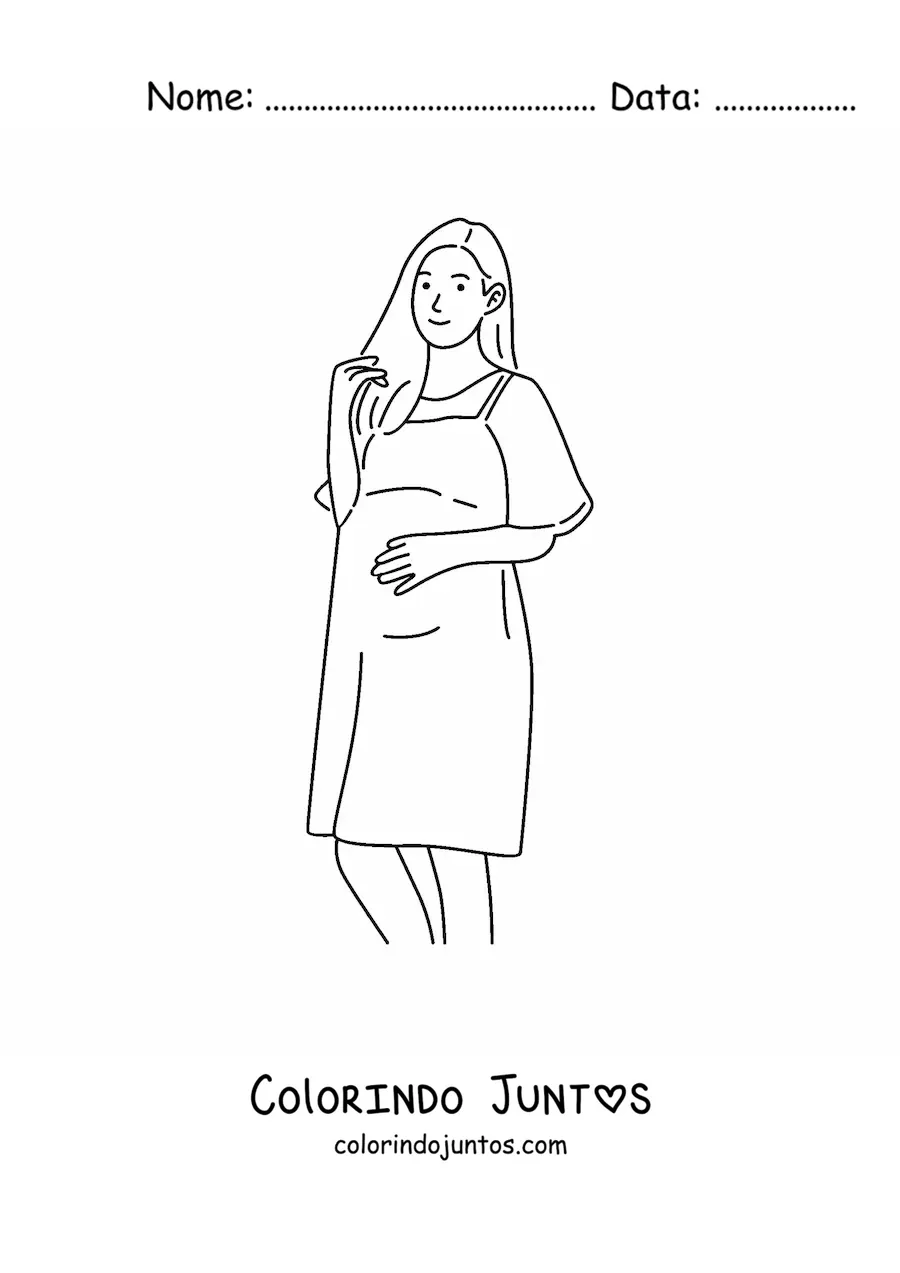 Desenho para colorir de uma mulher gravida tocando a barriga