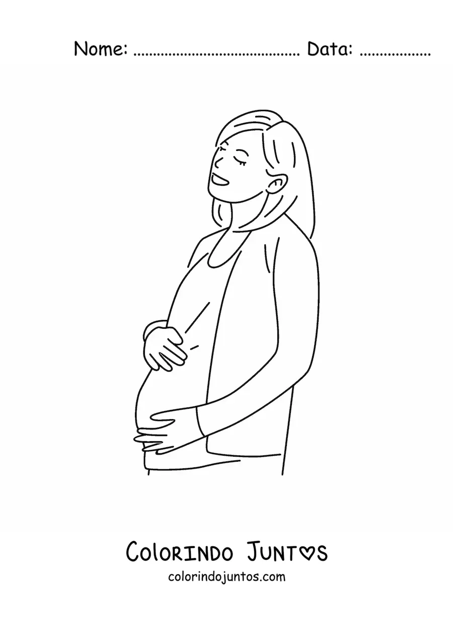Desenho para colorir de uma mulher com uma gravidez avancada