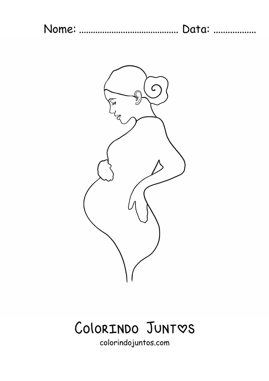 Desenho para colorir da silhueta de perfil de uma mulher gravida