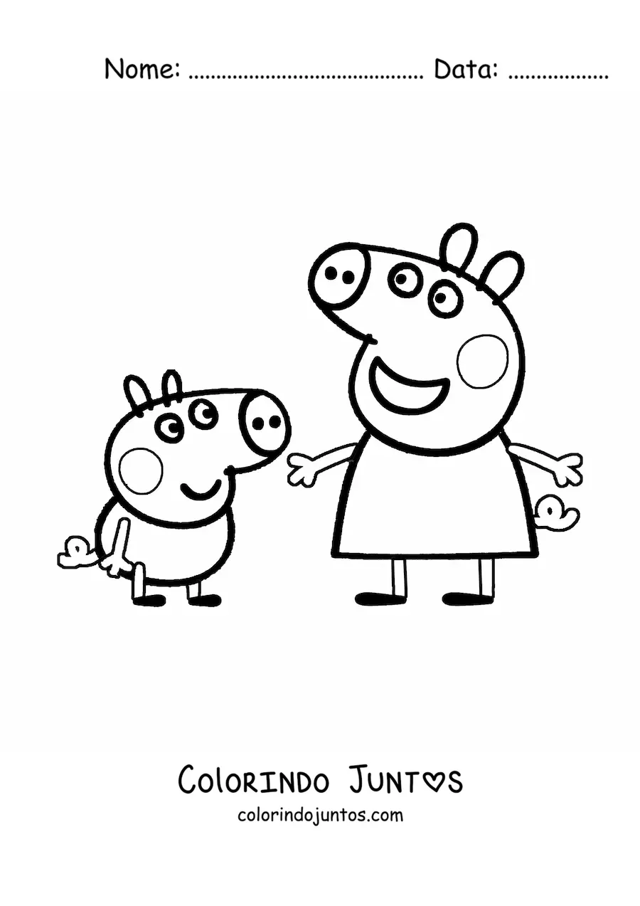 Desenho para colorir da Peppa junto ao George