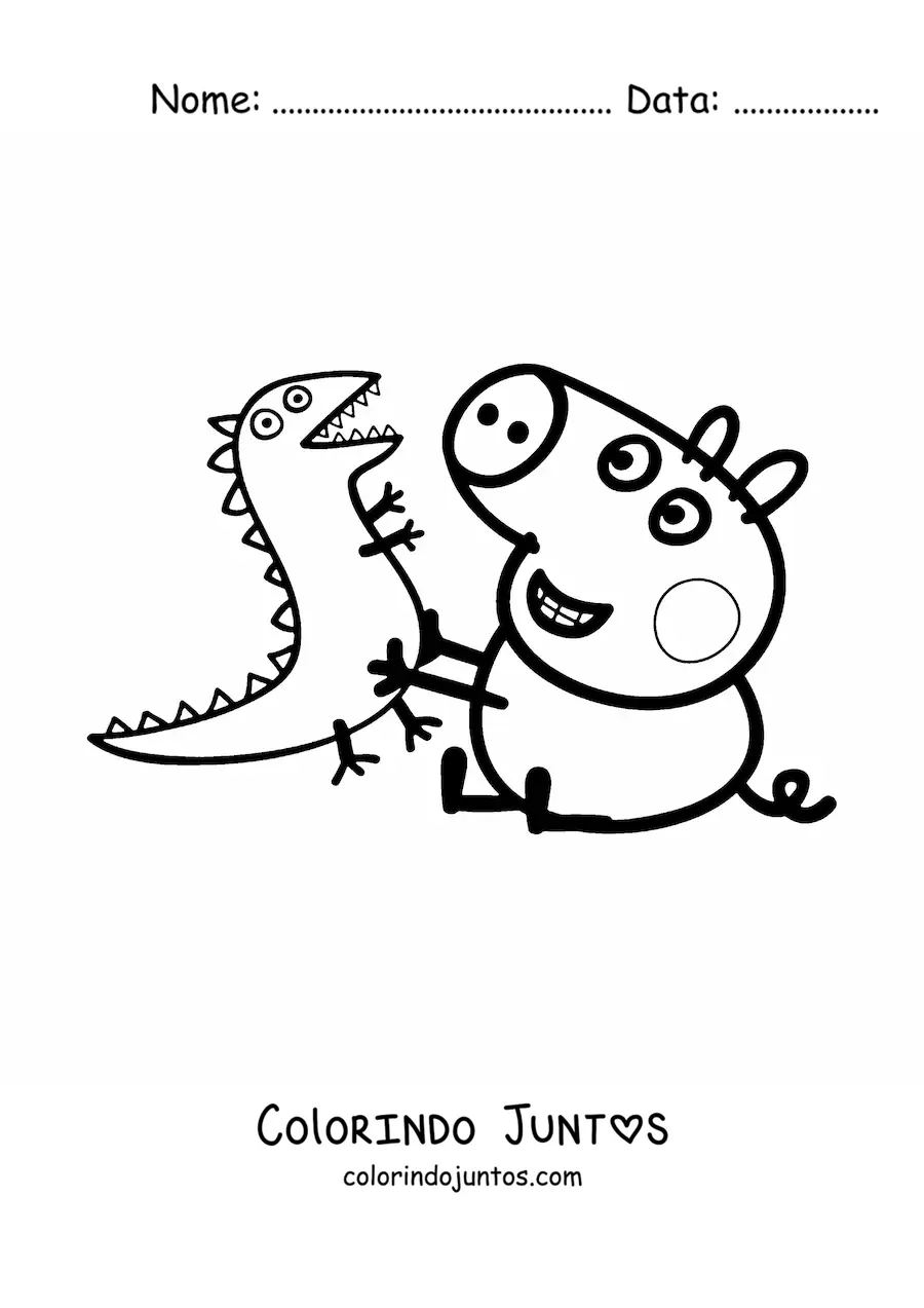 Desenho para colorir do George brincando com o Sr. Dinossauro