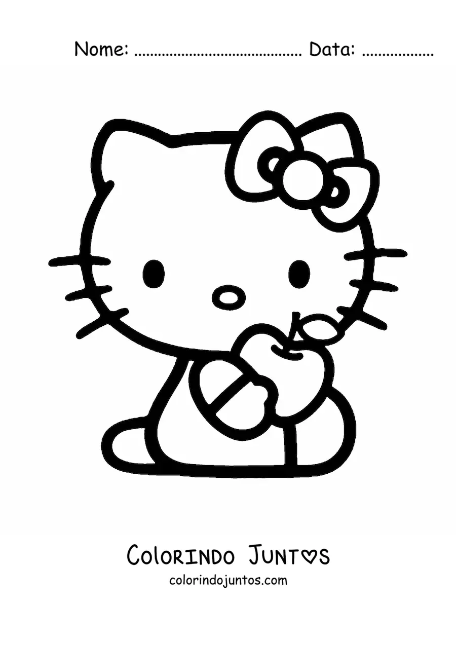 Desenho para colorir da Hello Kitty segurando uma maca