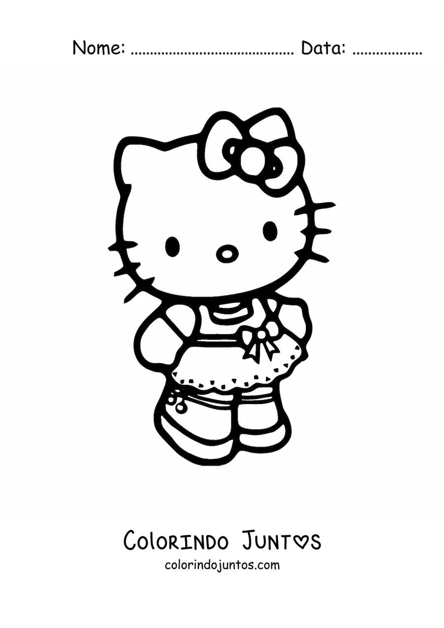 Desenho para colorir da Hello Kitty usando um vestido
