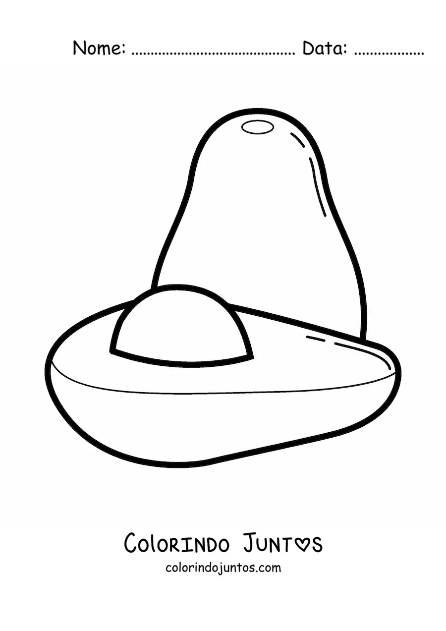 Desenho para colorir de um abacate ao lado de meio abacate