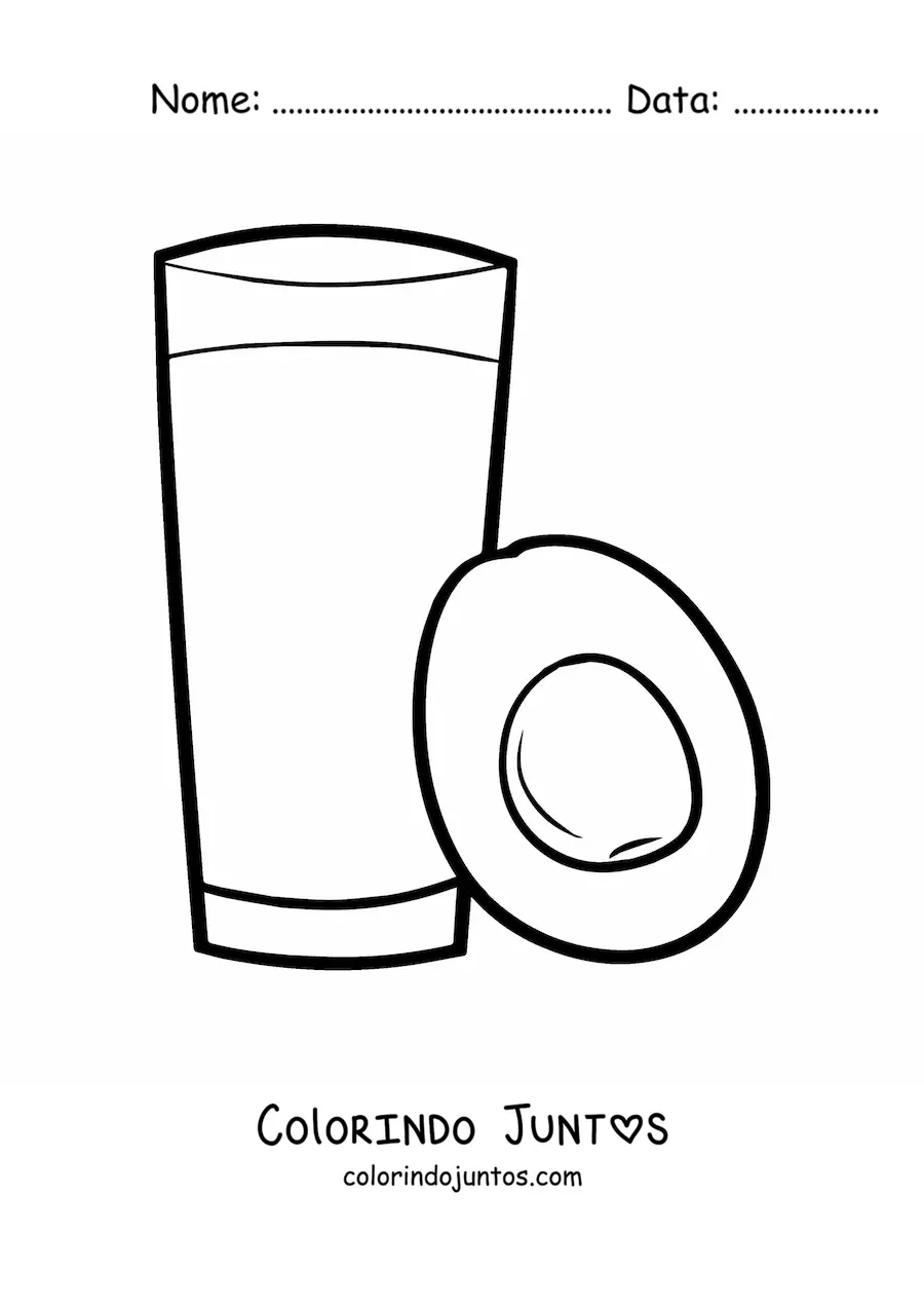 Desenho para colorir de um copo cheio ao lado de um abacate