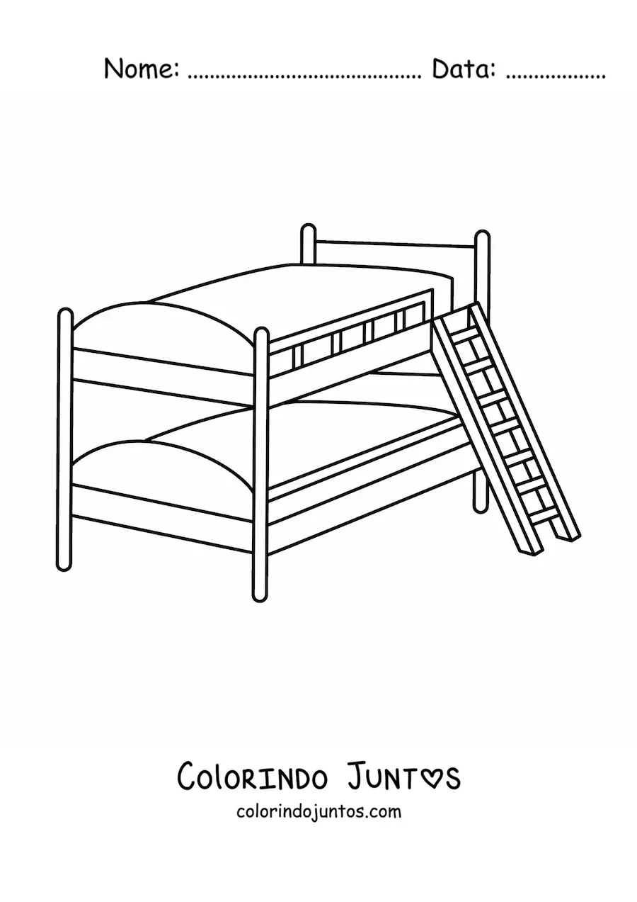 Desenho para colorir de um beliche de duas camas com escada