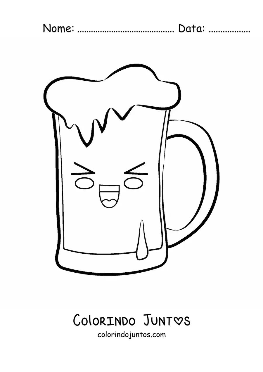 Desenho para colorir de um copo animado feliz cheio de cerveja