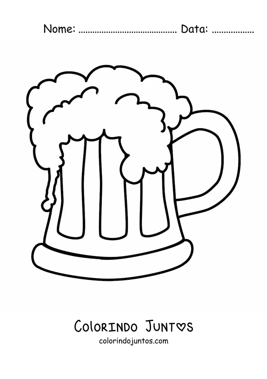 Desenho para colorir de um copo cheio de cerveja com espuma