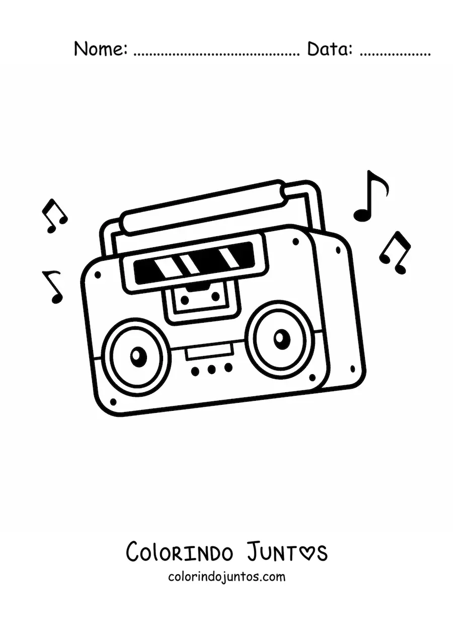 Desenho para colorir de um radio toca-fitas animado com musica