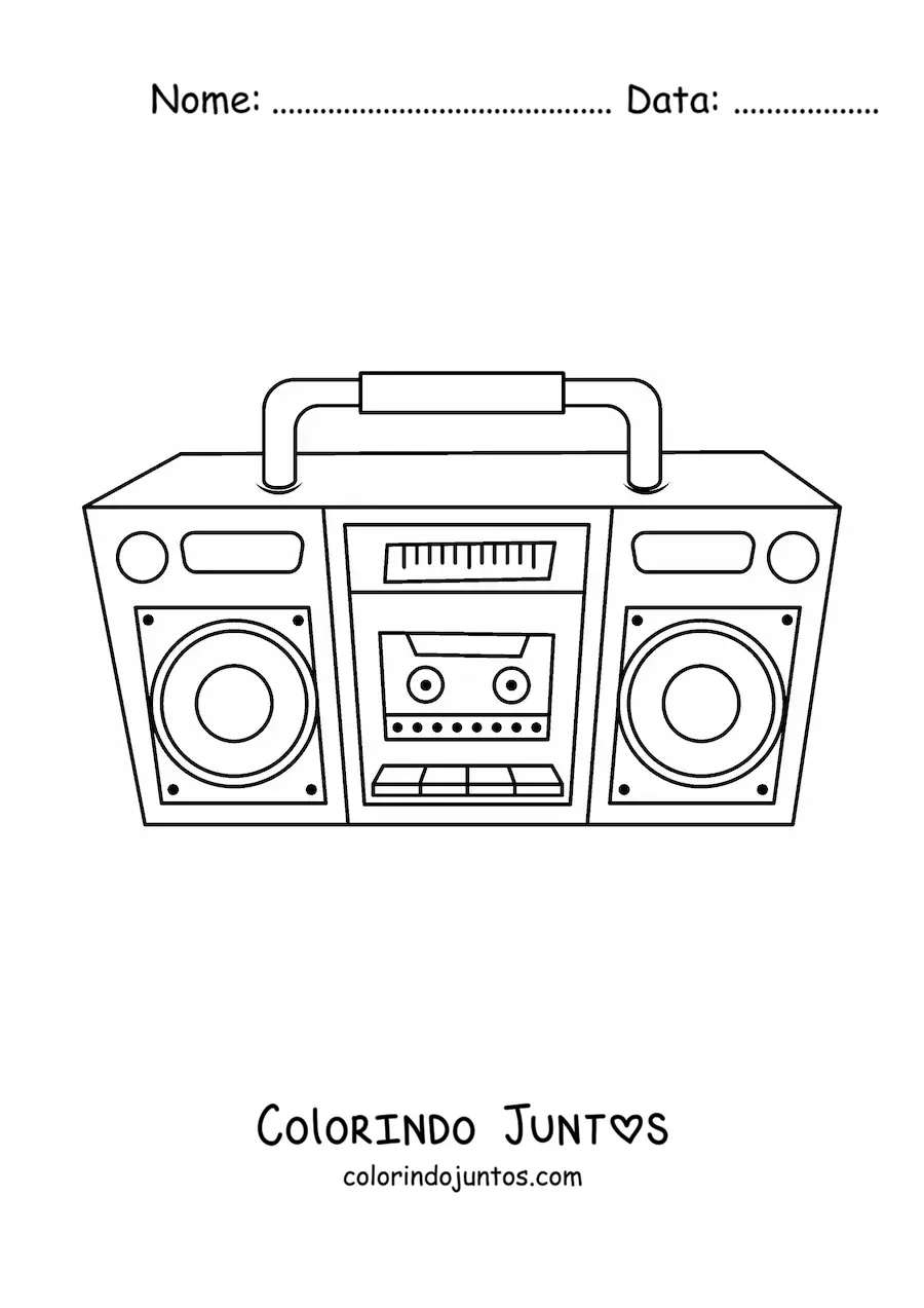 Desenho para colorir de um radio toca-fitas com alto-falantes grandes