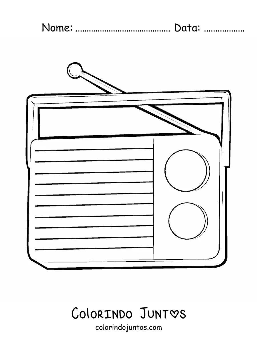 Desenho para colorir de um radio portatil pequeno com antena
