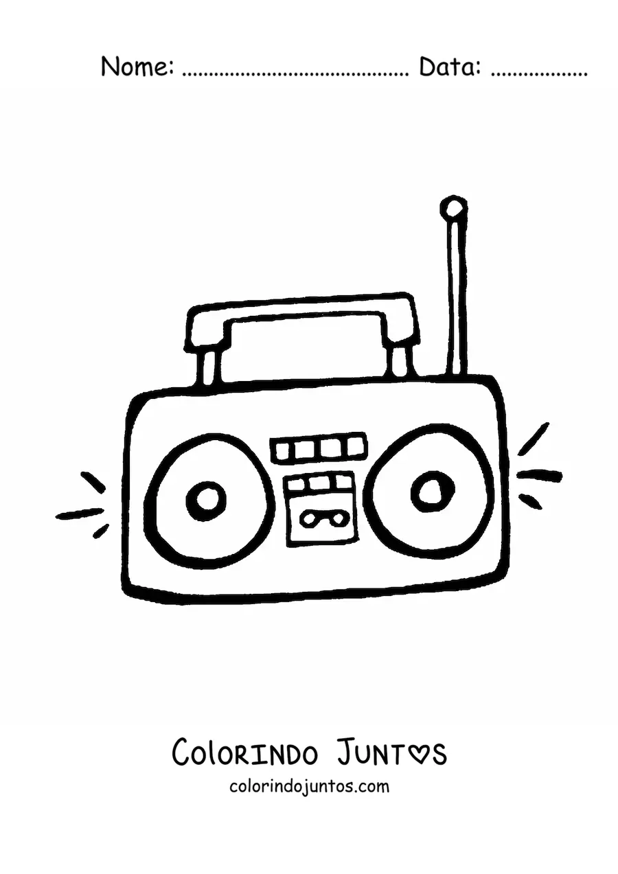 Desenho para colorir de um radio gravador portatil com antena
