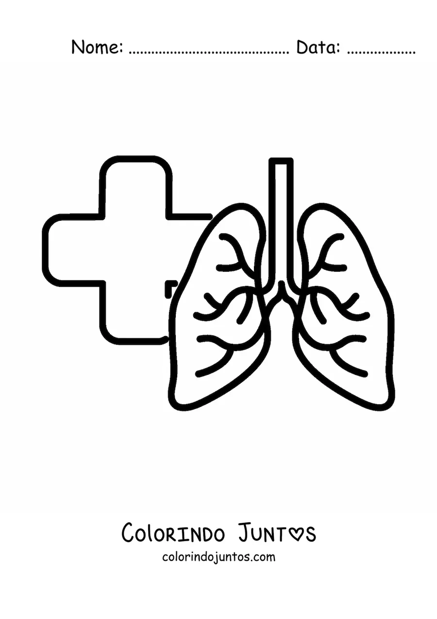 Desenho para colorir de pulmoes saudaveis com uma cruz ao fundo