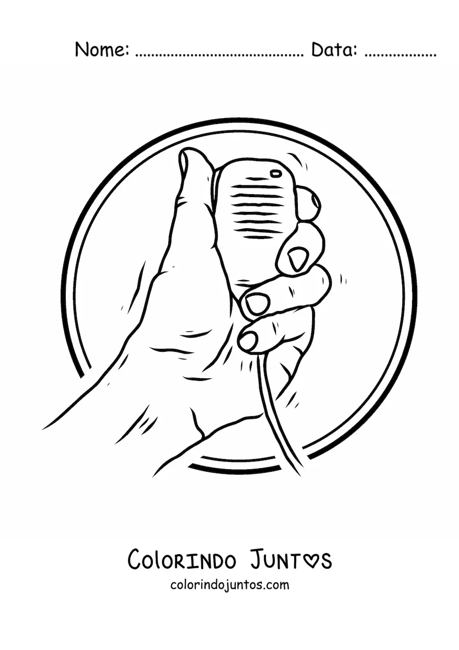 Desenho para colorir de uma mao segurando um microfone com alto-falante para militares