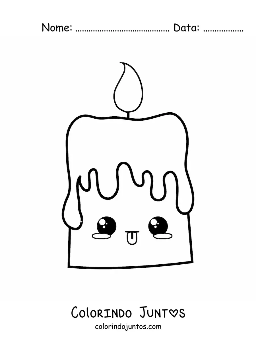 Desenho para colorir de uma vela kawaii acesa com a lingua para fora