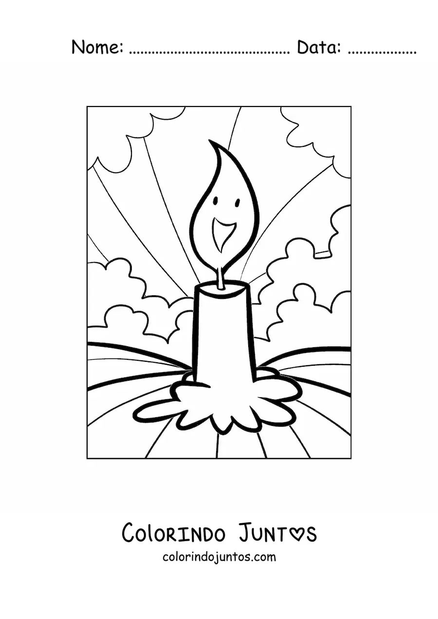 Desenho para colorir de uma vela com chama animada