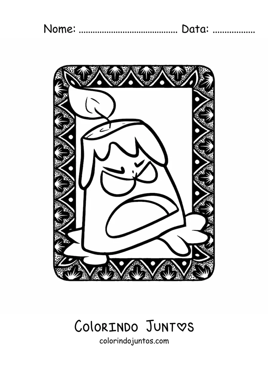 Desenho para colorir de uma vela animada de Halloween assustando