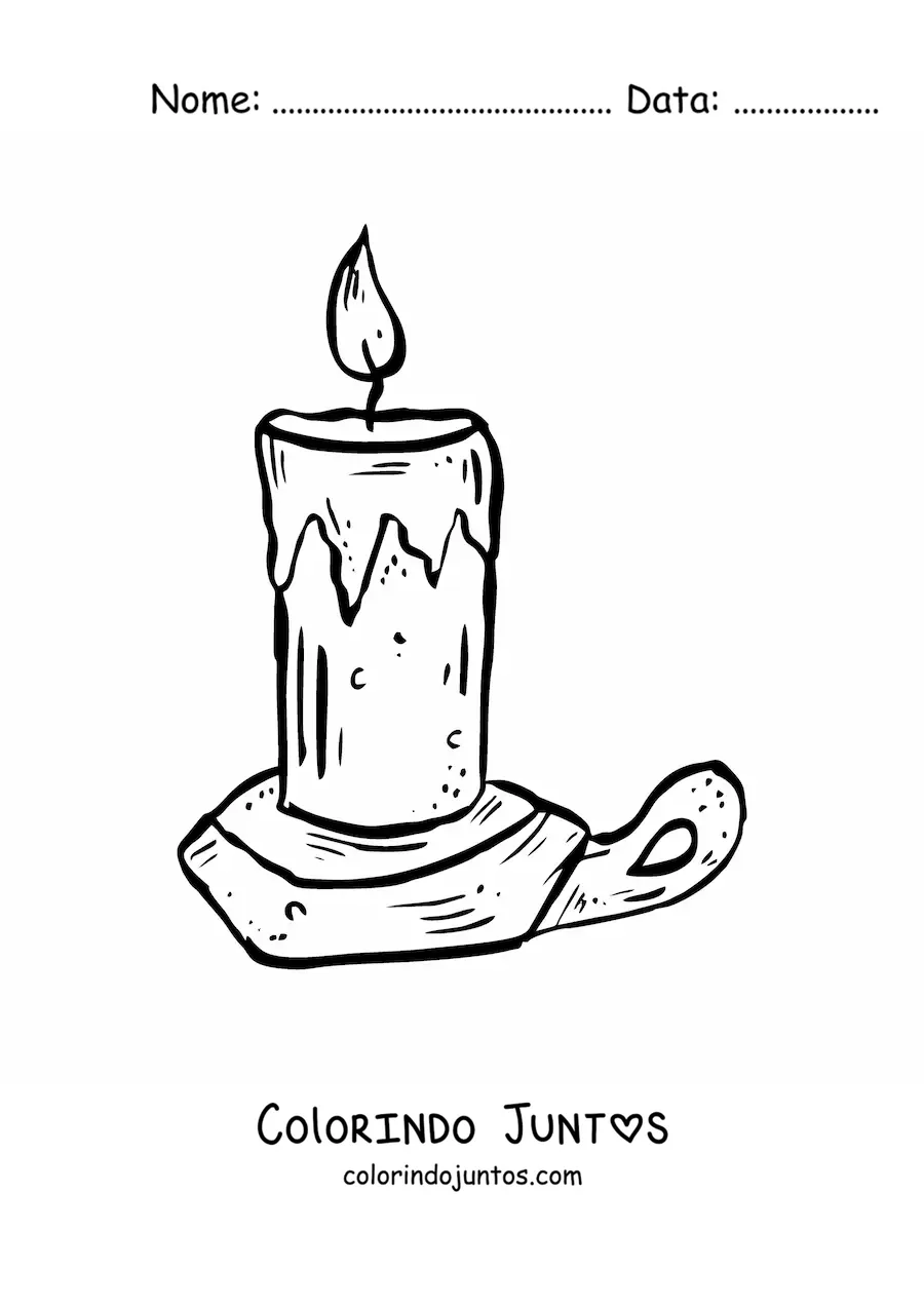 Desenho para colorir de uma vela de Halloween em um prato com alca