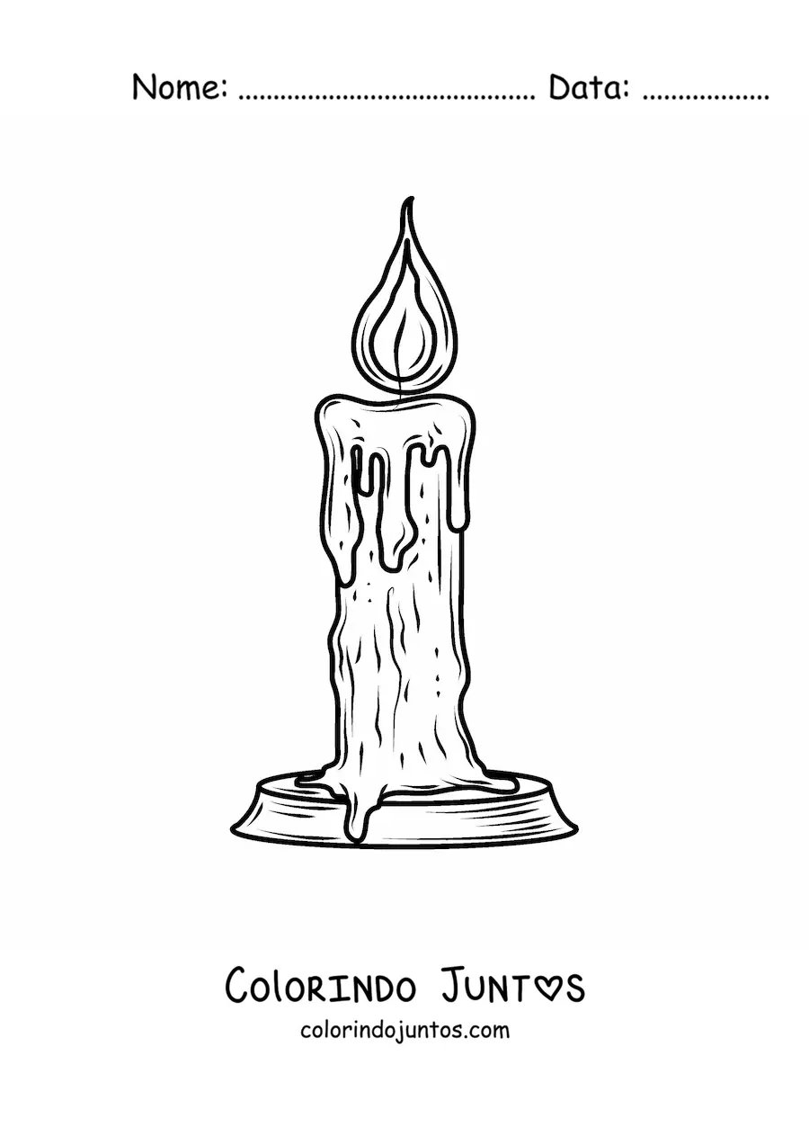 Desenho para colorir de uma vela realista derretendo