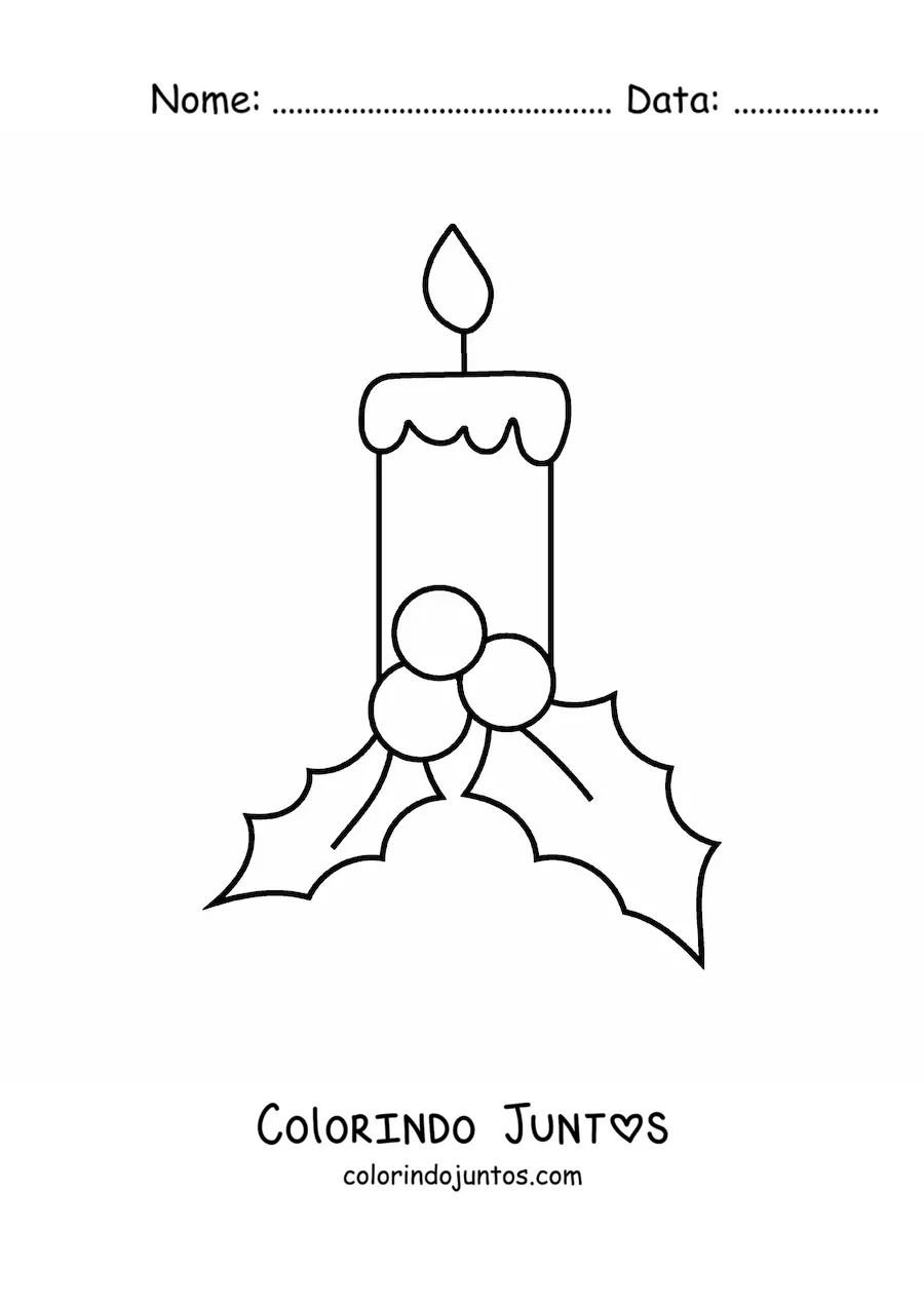 Desenho para colorir de uma vela de Natal com visco
