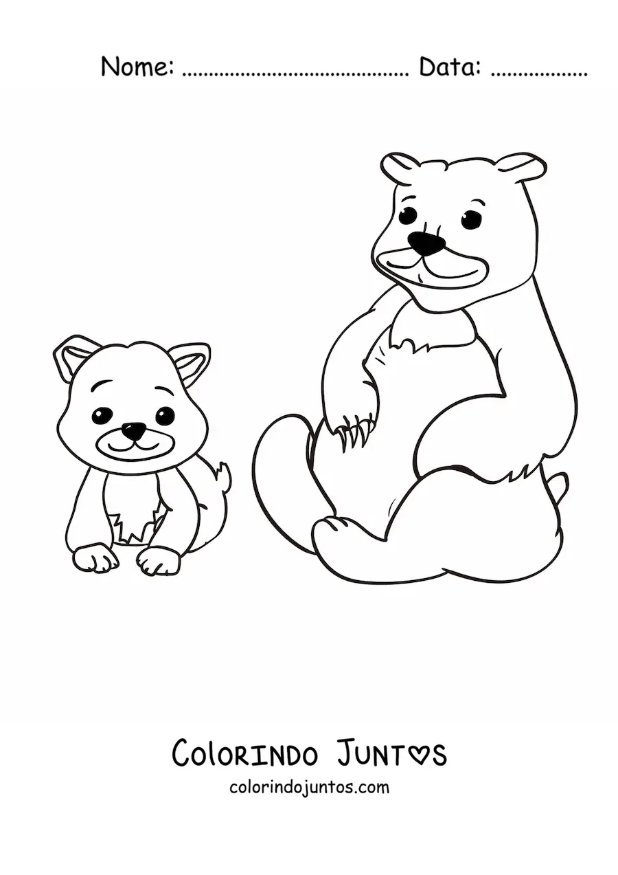 Desenho para colorir de uma familia de ursos sentados