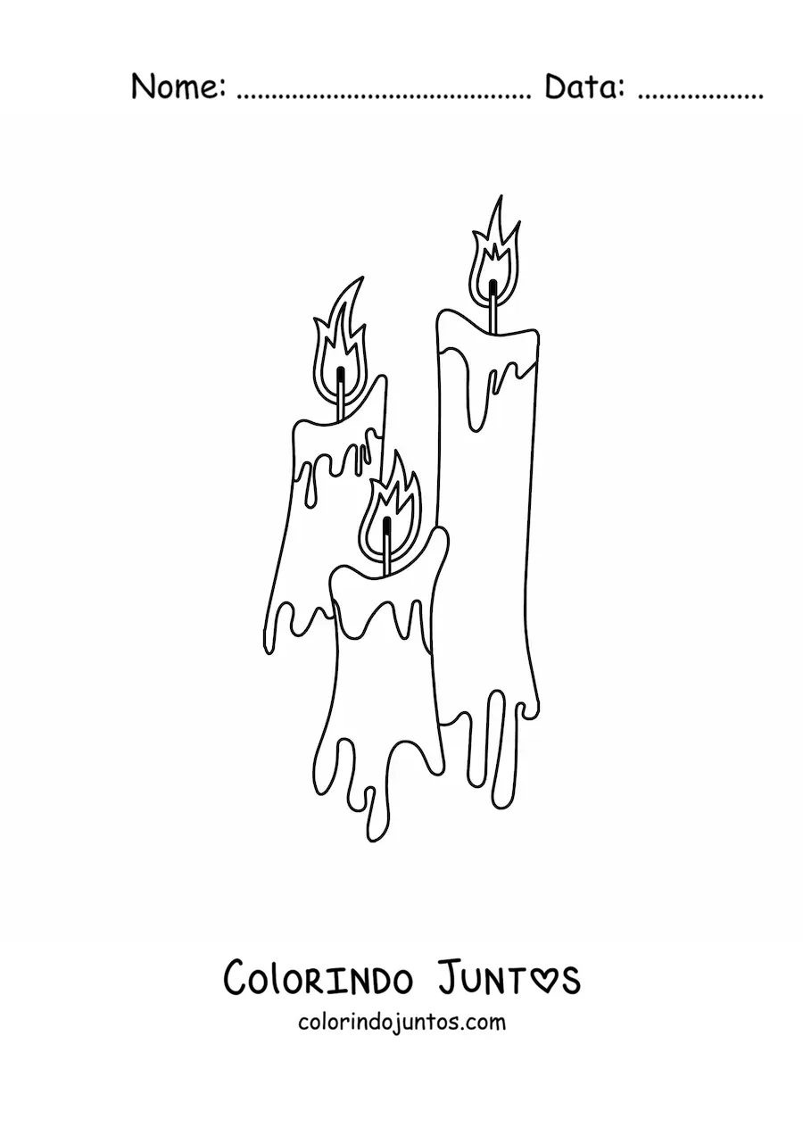 Desenho para colorir de tres velas derretendo