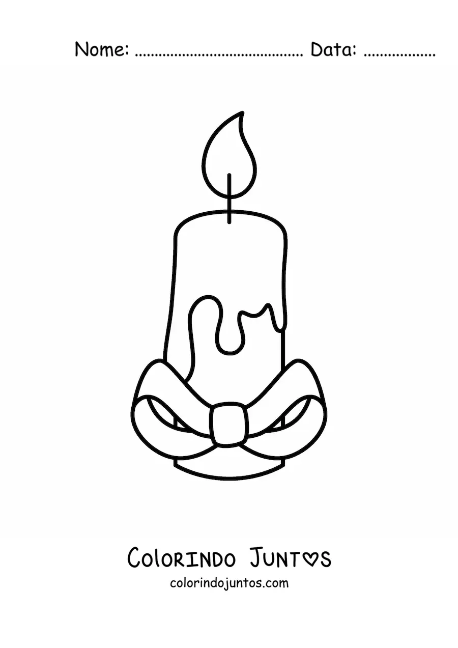 Desenho para colorir de uma vela com enfeite de laco