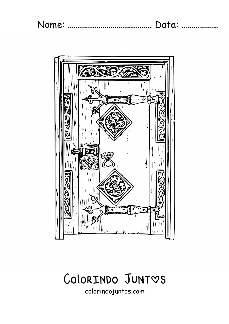 Desenho para colorir de uma porta antiga realista