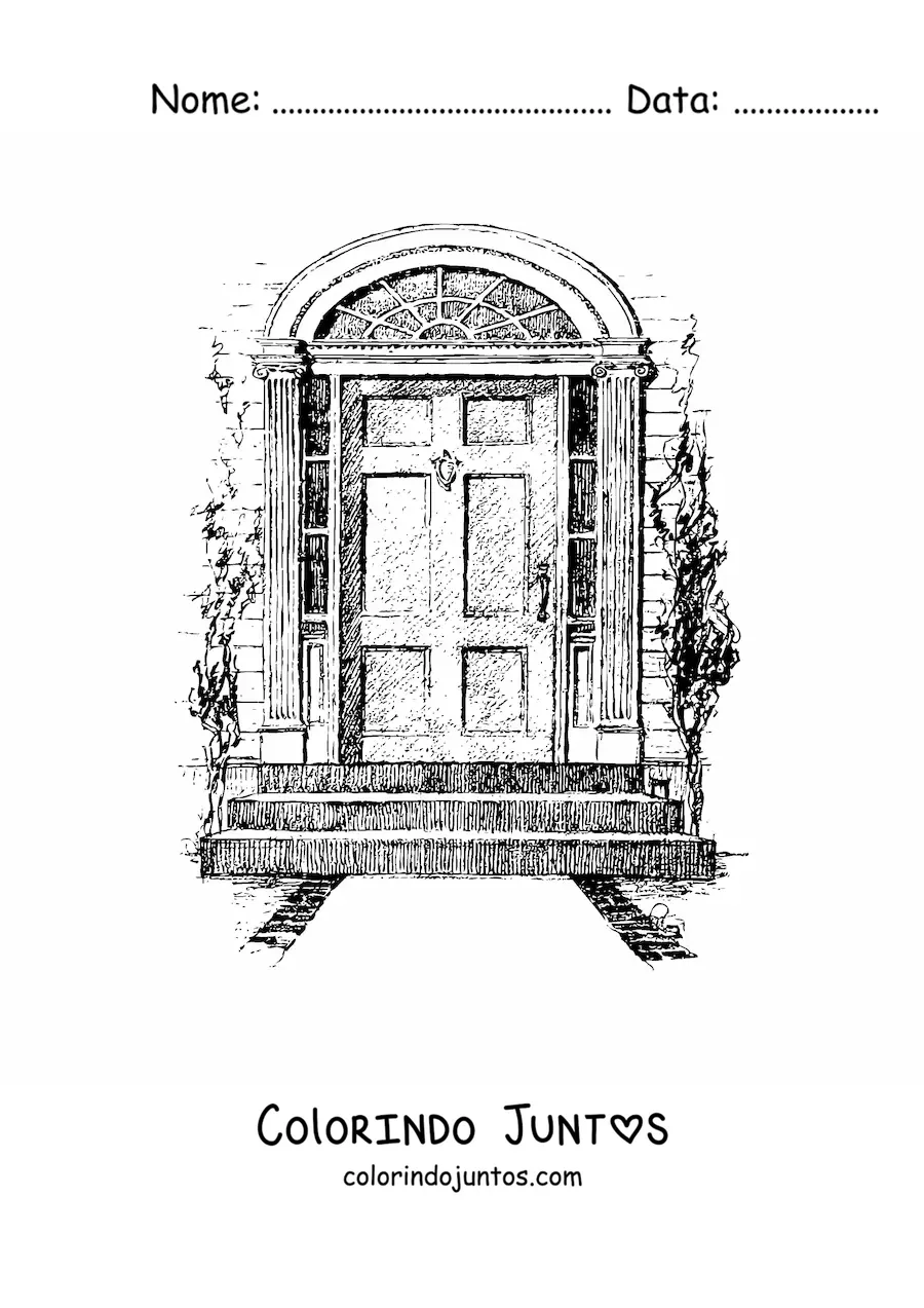 Desenho para colorir da porta de uma casa antiga realista