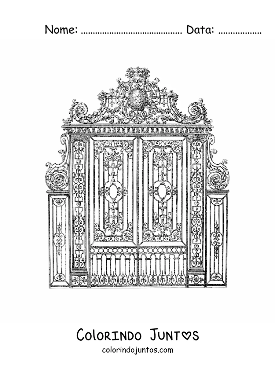 Desenho para colorir de um portao de ferro forjado realista