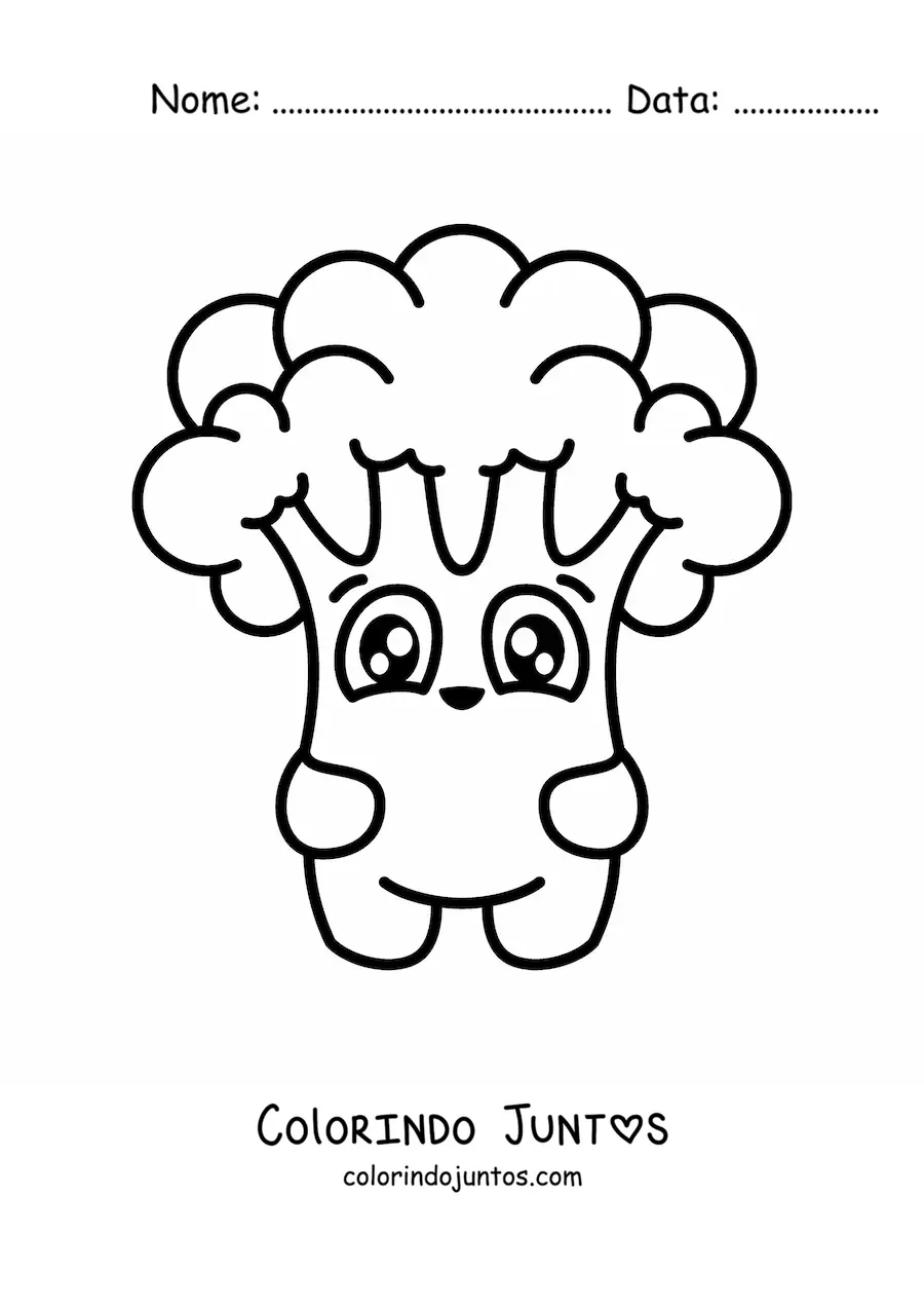 Desenho para colorir de um brocolis animado kawaii alegre