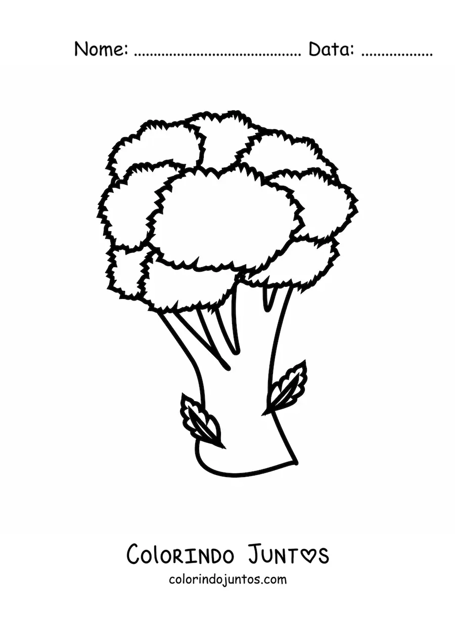 Desenho para colorir de um brocolis com folhas