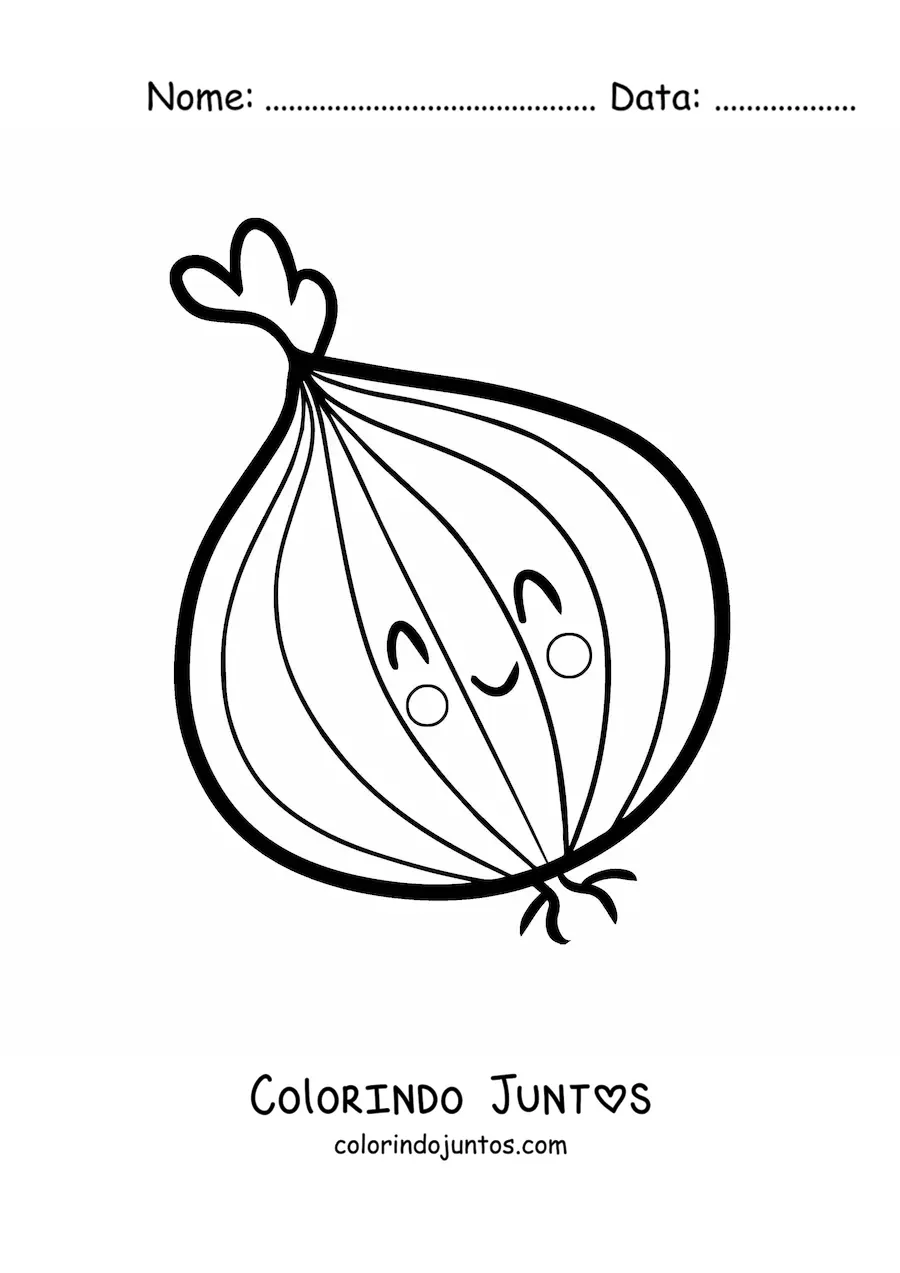 Desenho para colorir de uma cebola kawaii sorrindo