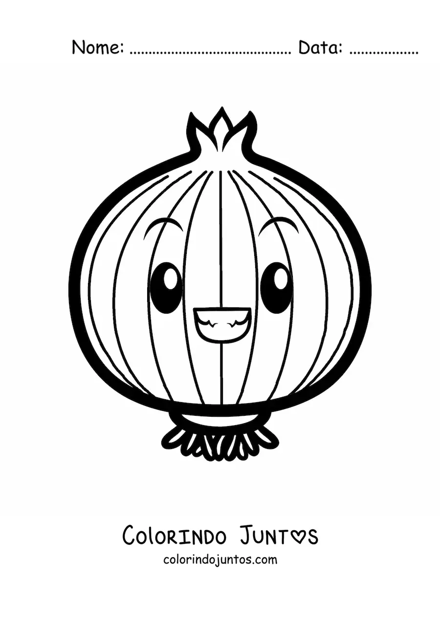 Desenho para colorir de uma cebola animada sorrindo