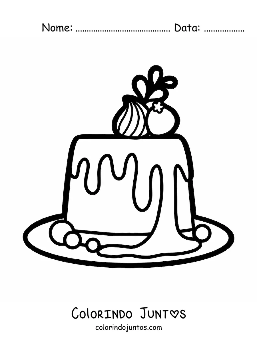 Desenho para colorir de uma gelatina com frutas e creme