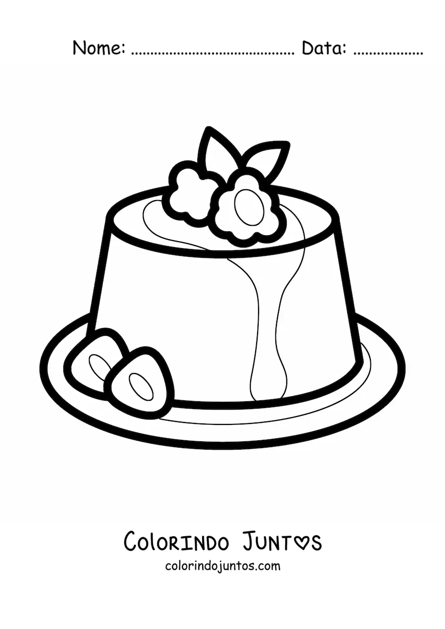 Desenho para colorir de uma gelatina com morangos e creme