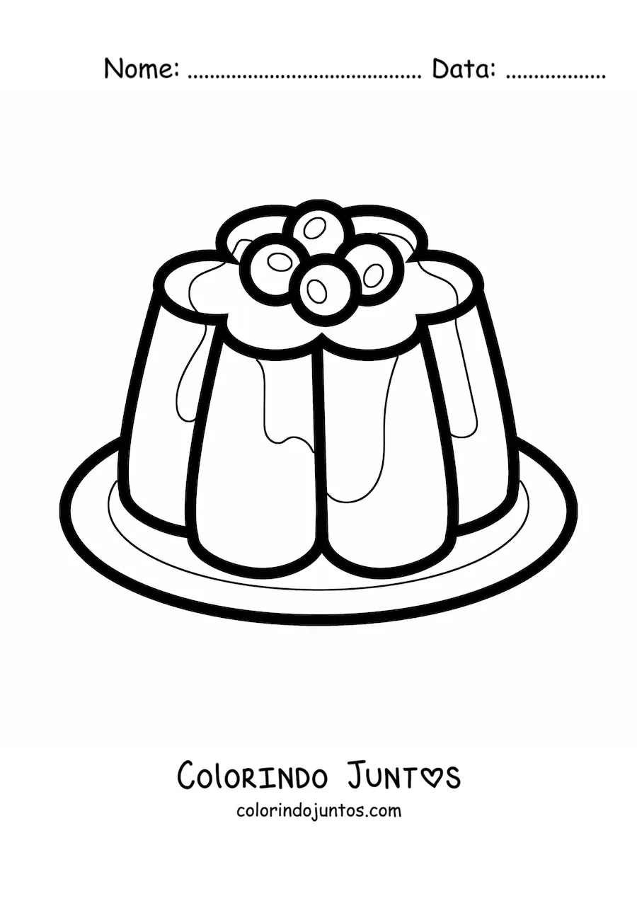 Desenho para colorir de uma gelatina com mirtilos