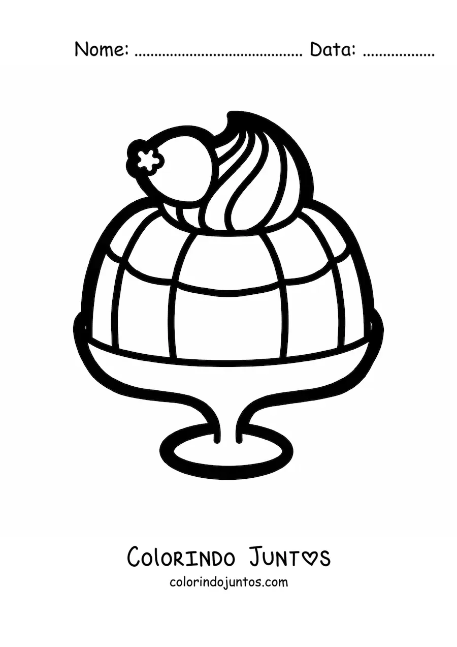 Desenho para colorir de uma gelatina com creme em uma taca