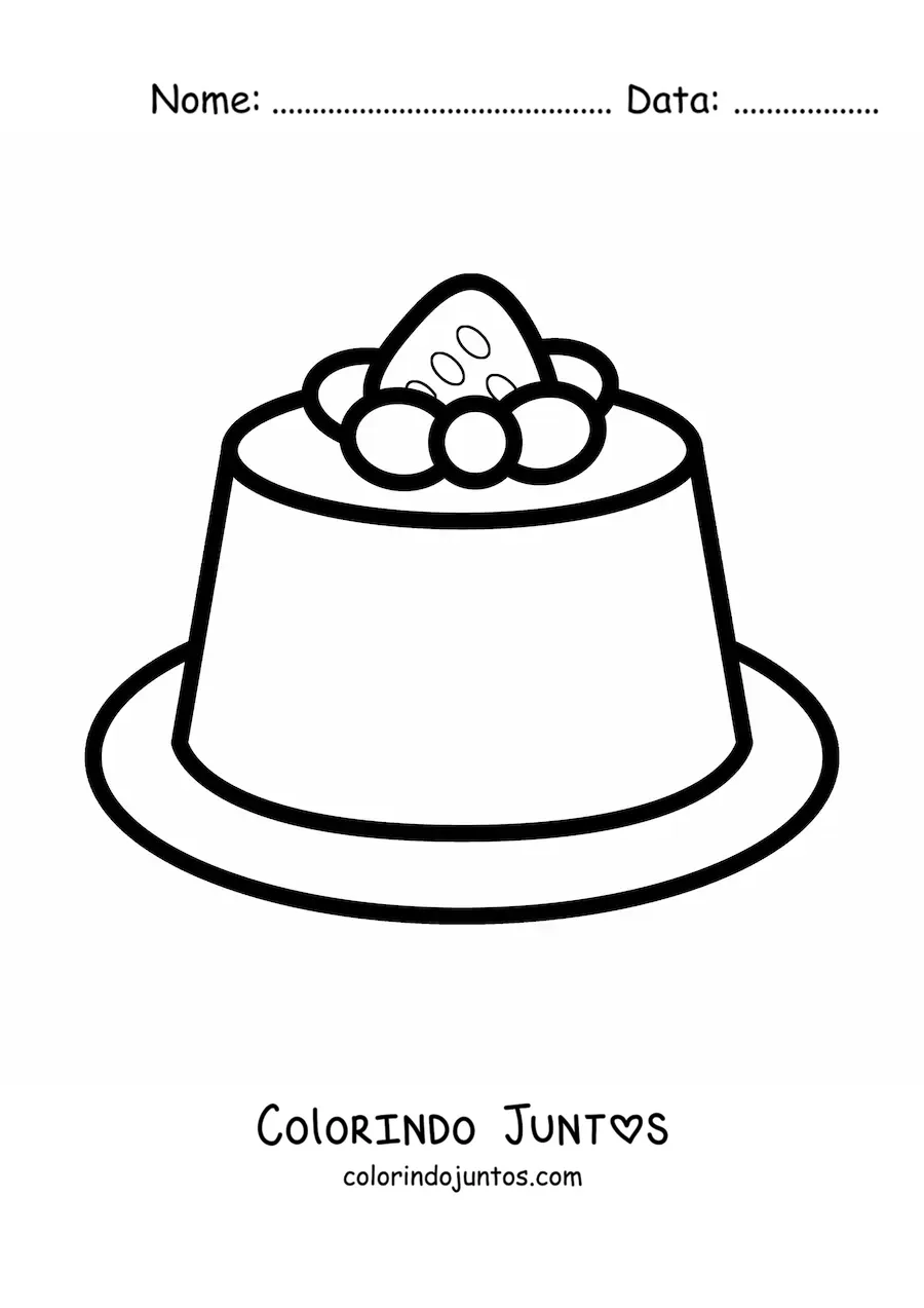 Desenho para colorir de uma gelatina decorada com um morango