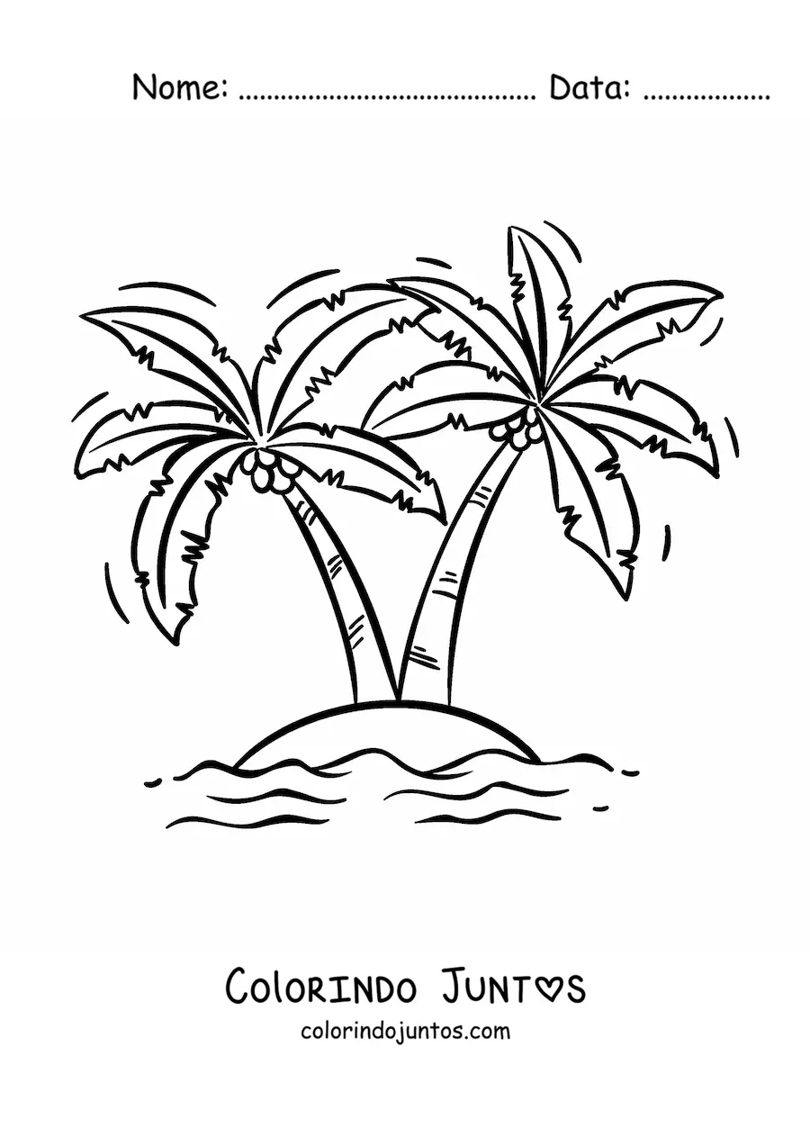 Desenho para colorir de uma ilha com 2 palmeiras
