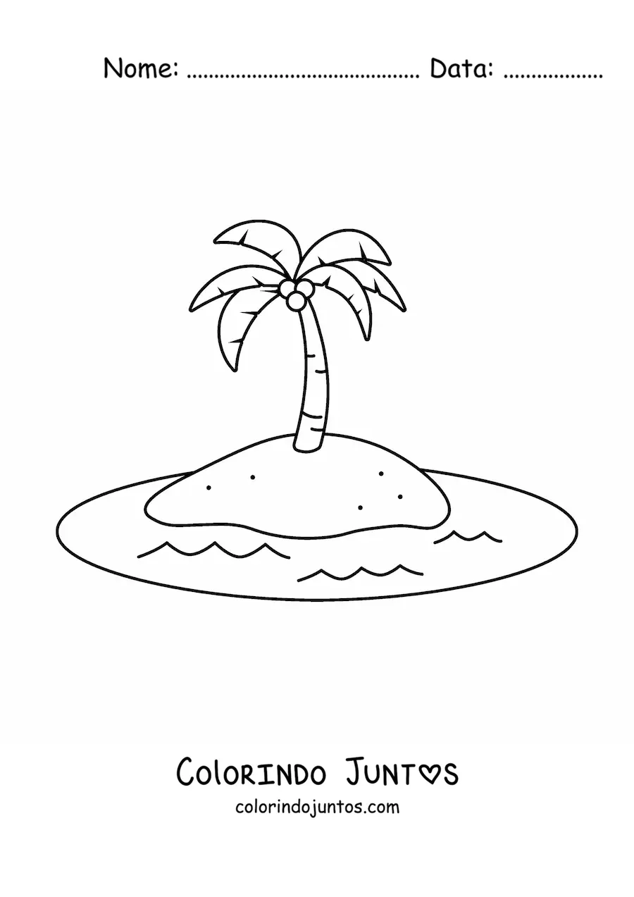 Desenho para colorir de uma ilha no mar