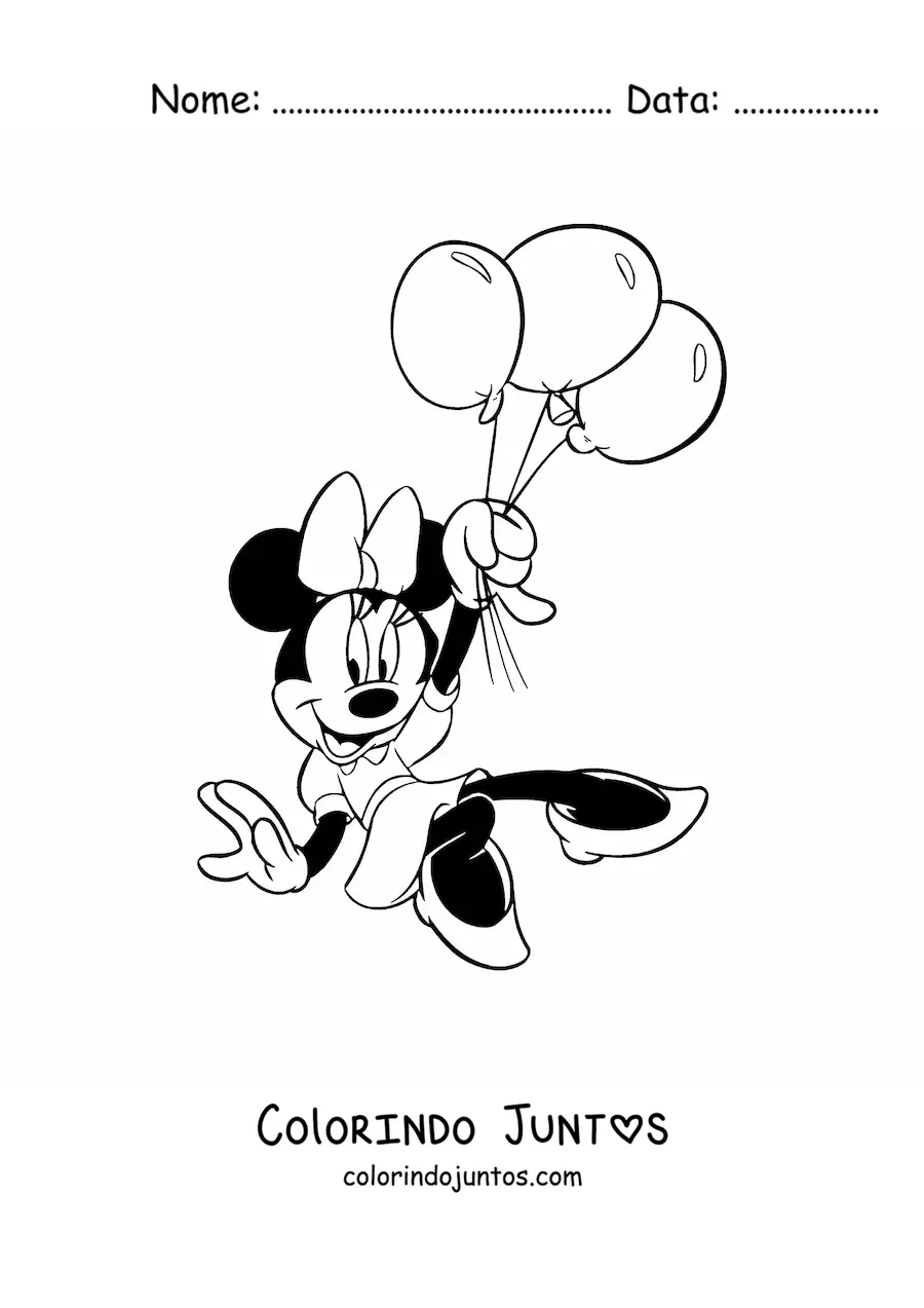 Desenho para colorir da Minnie segurando baloes