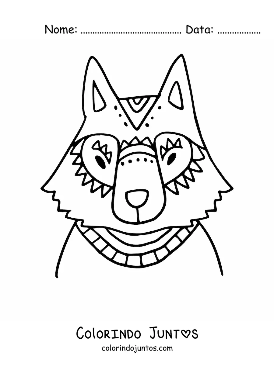 Desenho para colorir da cabeca de um lobo com desenhos geometricos