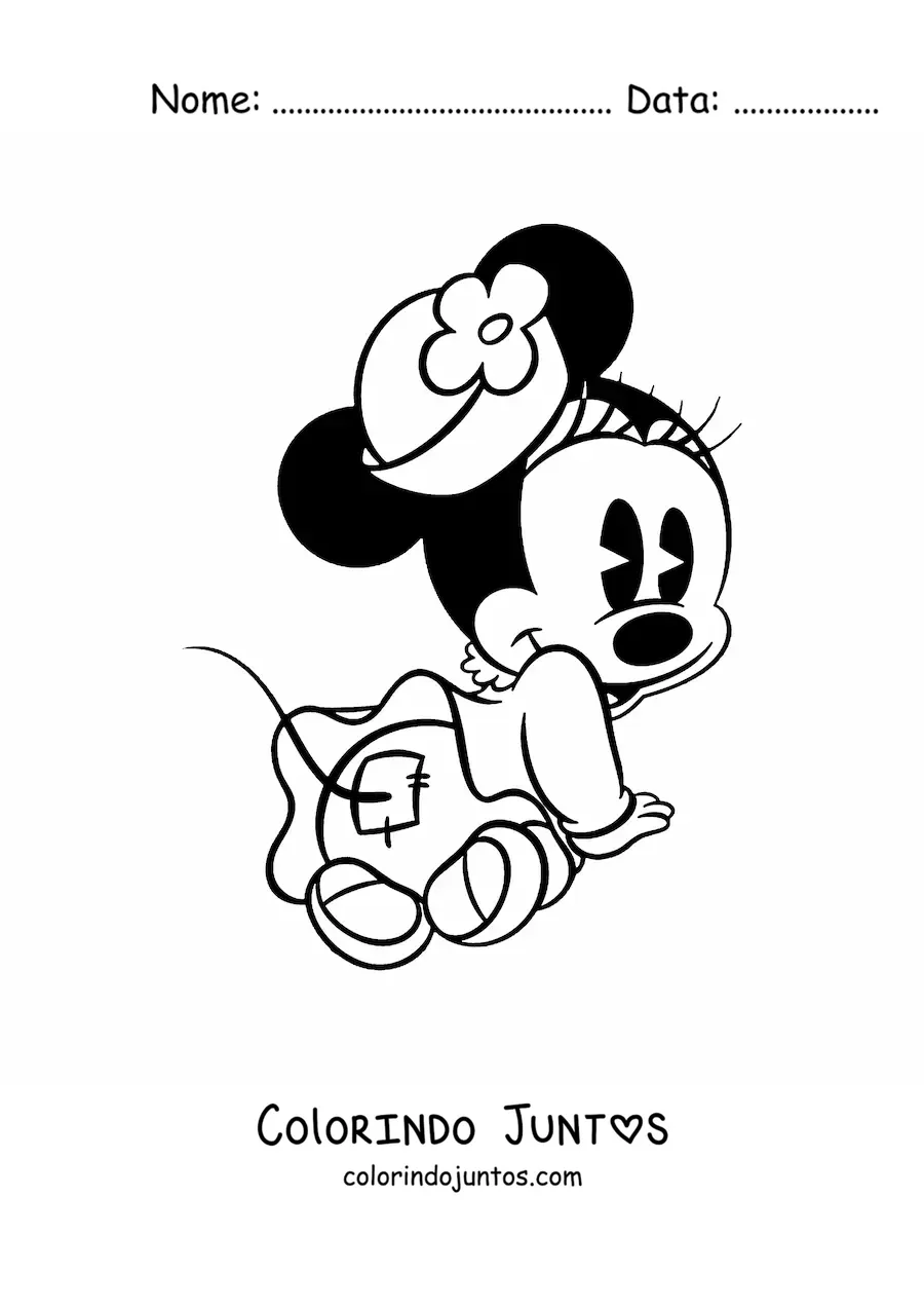 Desenho para colorir da Minnie bebe com chapeu com flor