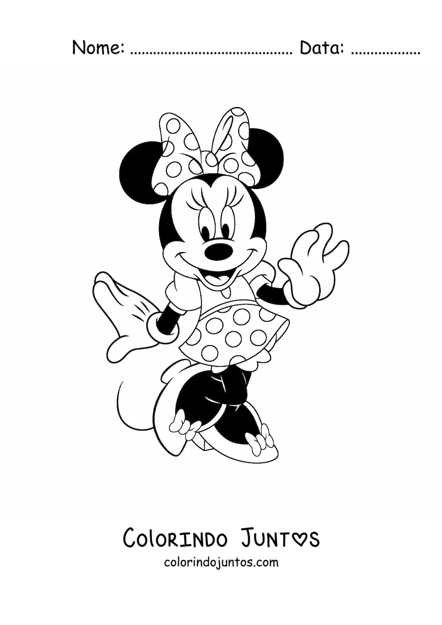 Desenho para colorir da Minnie sapeca com vestido de bolinhas