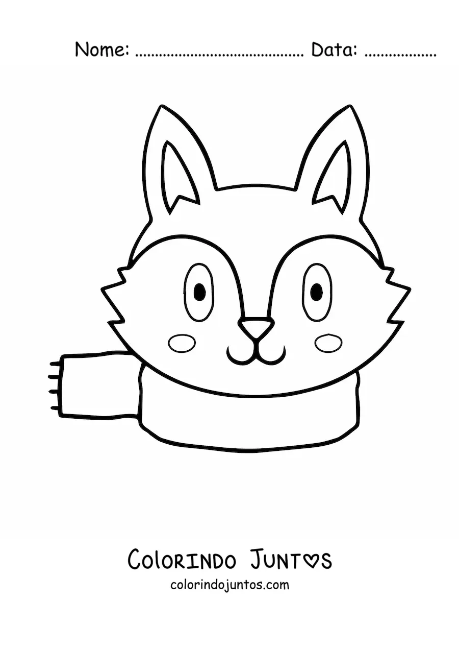 Desenho para colorir de um lobo animado com cachecol