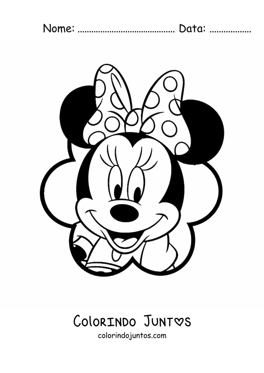 Desenho para colorir do rosto da Minnie Mouse com laco de bolinhas