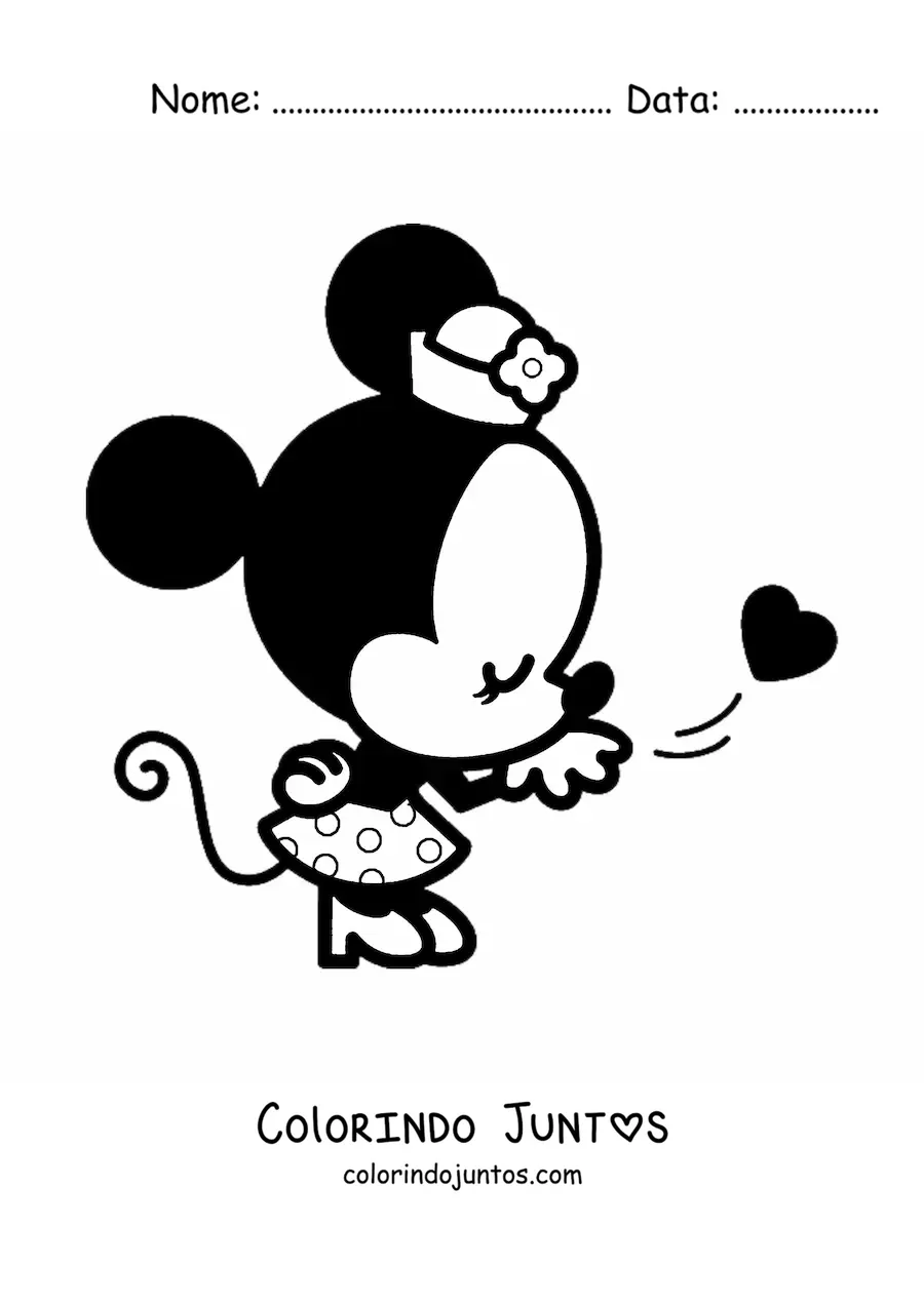 Desenho para colorir da Minnie kawaii mandando um beijo