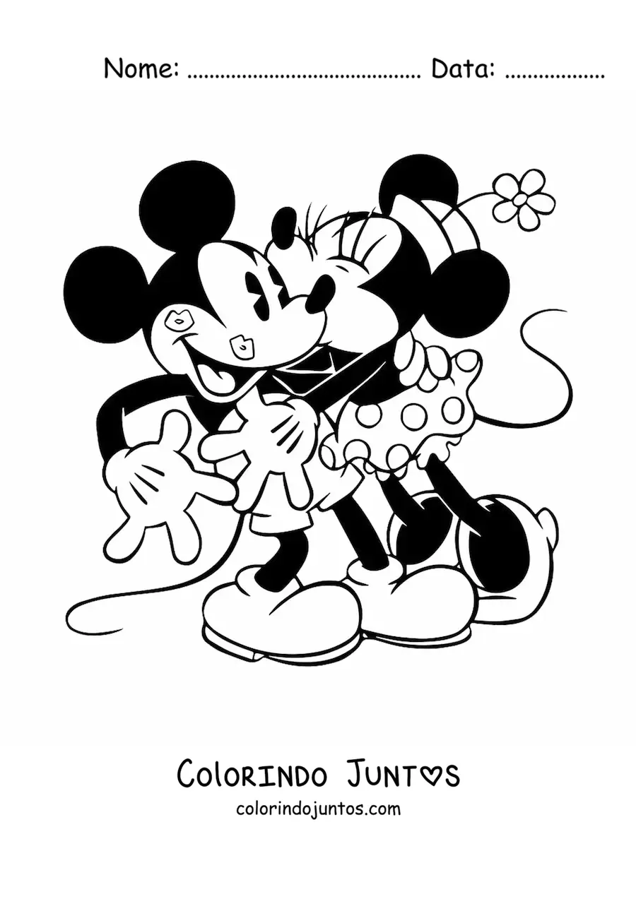 Desenho para colorir da Minnie beijando o Mickey