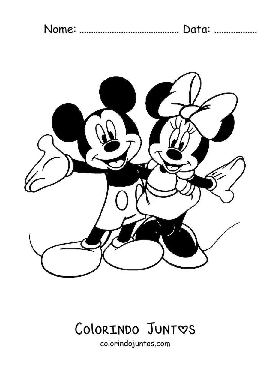 Desenho para colorir da Minnie e do Mickey abracados